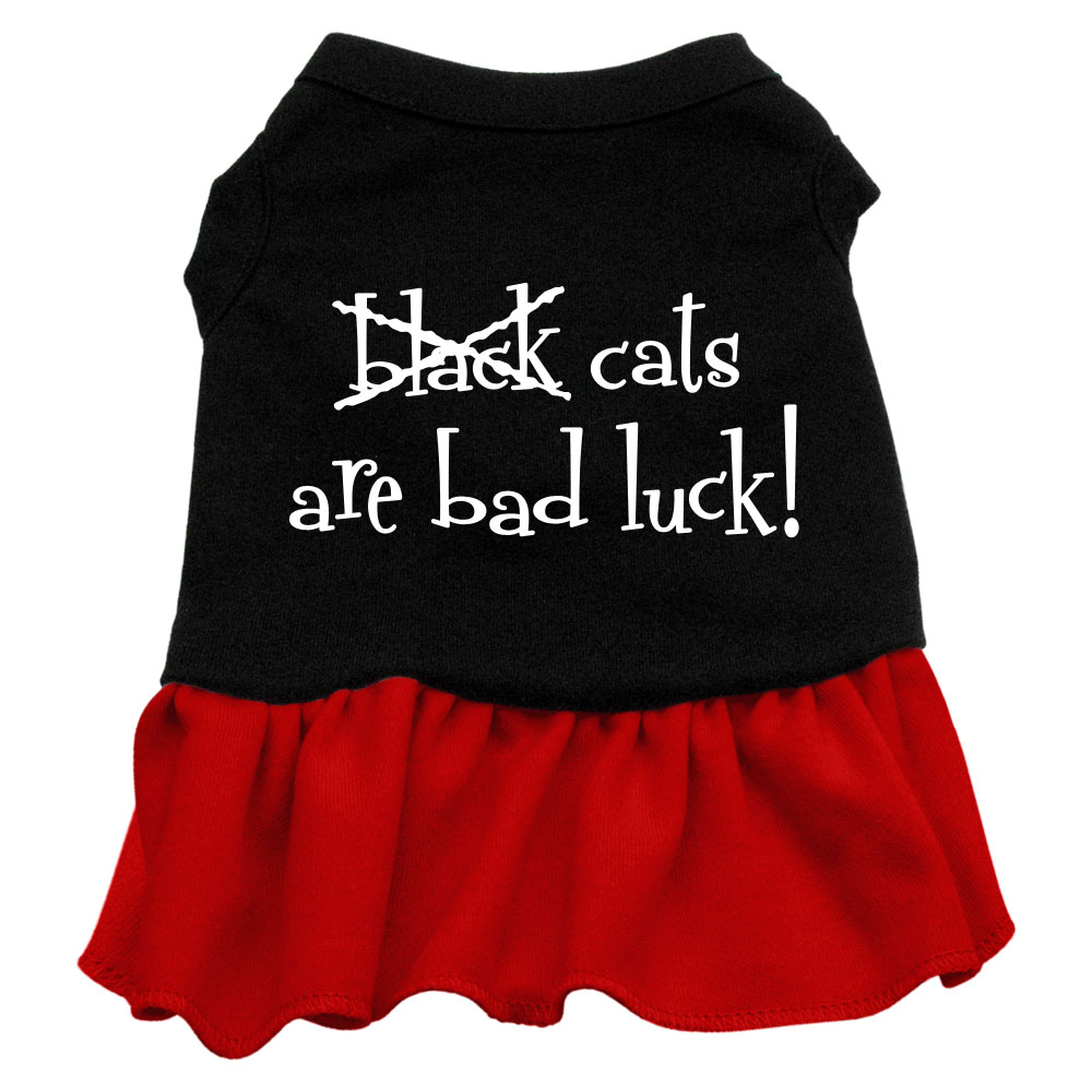 Black Cats are Bad Luck Screen Print Dress Black with Red XS
